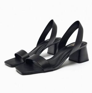 Zara Block Heel Slingback Leather Sandals